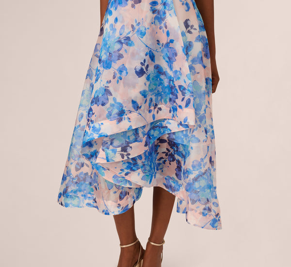 Adrianna Papell Sleeveless Floral Organza High Low Dress In Blush Blue Multi