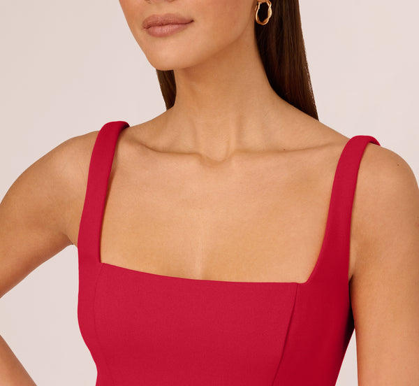Adrianna Papell Sleeveless Midi Dress With Square Neck And Tiered Skirt In Matador Red