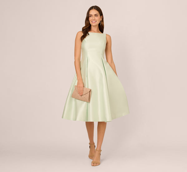adrianna papell Sleeveless Mikado Fit And Flare Midi Dress With V-Back In Aloe Mist