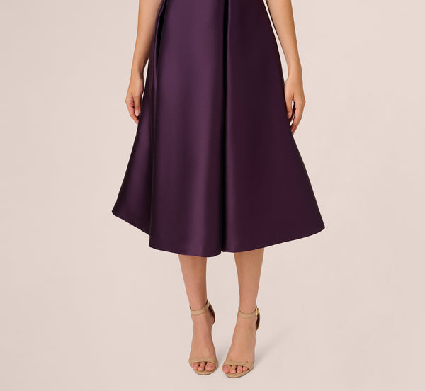 Adrianna Papell Sleeveless Mikado Fit And Flare Midi Dress With V-Back In Luxe Plum