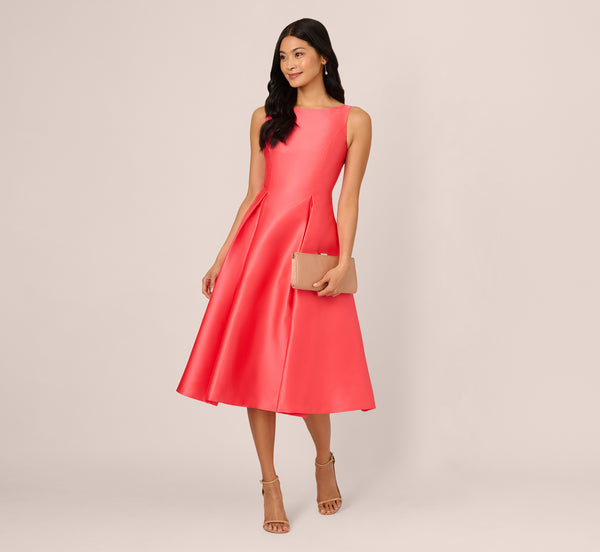 Adrianna Papell Sleeveless Mikado Fit And Flare Midi Dress With V-Back In Desert Flower