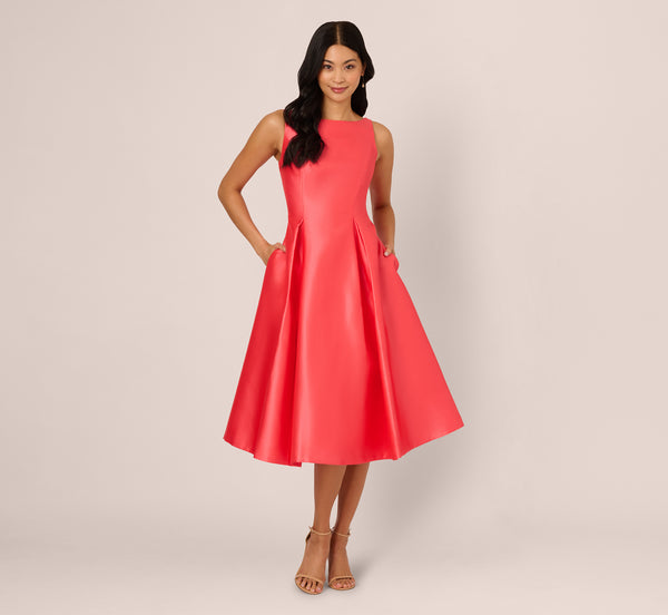 Adrianna Papell Sleeveless Mikado Fit And Flare Midi Dress With V-Back In Desert Flower