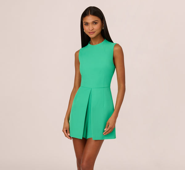 Adrianna Papell Sleeveless Romper With Peplum Hem In Flora Green