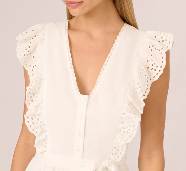 Adrianna Papell Sleeveless Ruffle Eyelet Mini Dress In Ivory