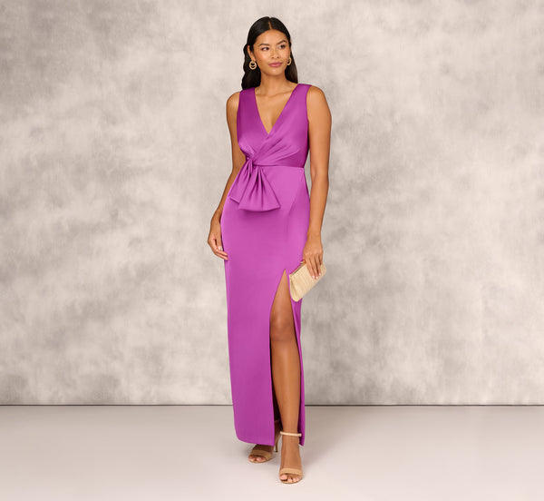 adrianna papell Sleeveless Satin Crepe Column Gown With Bow Waist In Wild Orchid