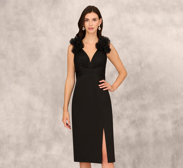 Adrianna Papell Sleeveless Sheath Dress With Ruffle Accents In Black