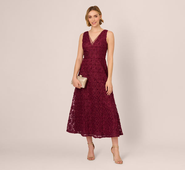 adrianna papell Sleeveless Soutache Embroidered Midi Dress In Light Wine