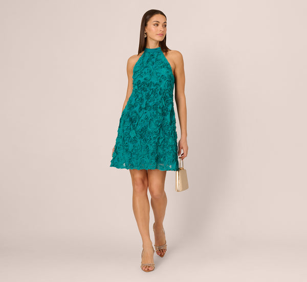 Adrianna Papell Soutache Embroidered Trapeze Dress In Teal Lagoon