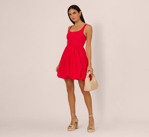 adrianna papell Square Neck Bubble Dress In Scarlet adrianna papell Square Neck Bubble Dress In Scarlet