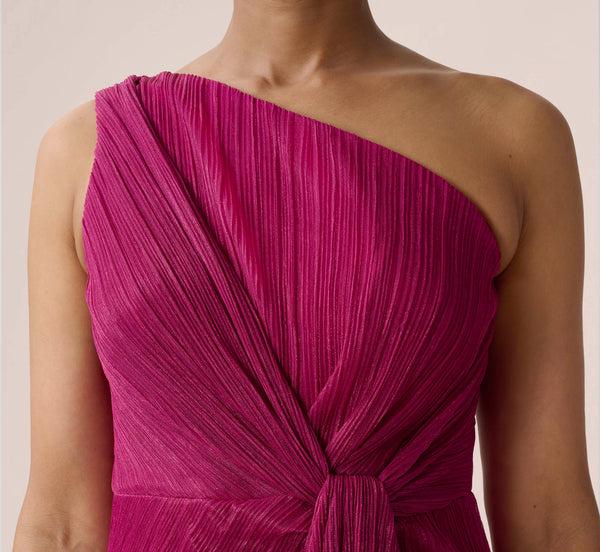 Adrianna Papell Stardust Pleated Draped One Shoulder Gown In Magenta