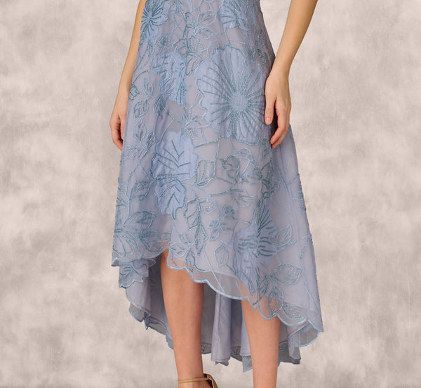 Adrianna Papell Strapless Floral Embroidered High Low Midi Dress In Blue Cloud