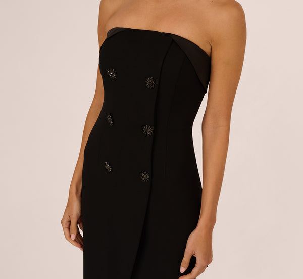 Adrianna Papell Strapless Knit Crepe Blazer Midi Dress In Black