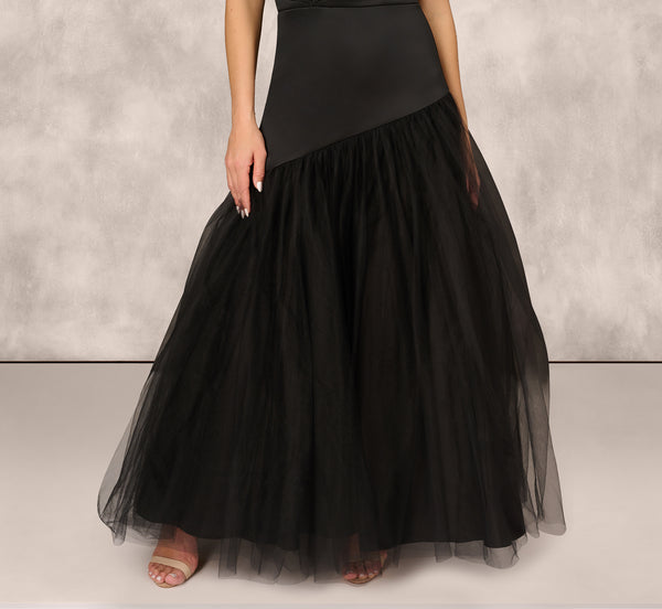 Adrianna Papell Strapless Mikado Ball Gown With Mesh Skirt In Black