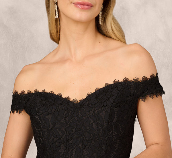 Adrianna Papell Strapless Organza Ball Gown With Off The Shoulder Neckline In Black