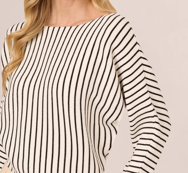 Adrianna Papell Striped Rib Knit Dolman Sleeve Sweater In Ivory Black
