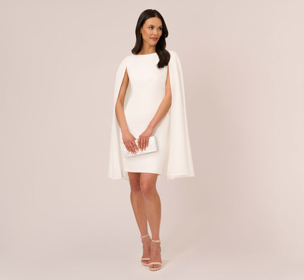 adrianna papell Structured Cape Sheath Dress In Ivory