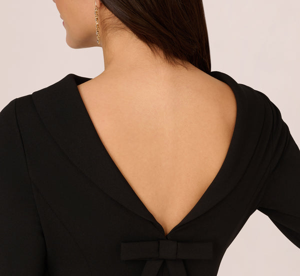 Adrianna Papell Three Quarter Sleeve Crepe Midi Dress With Rolled Neck In Black