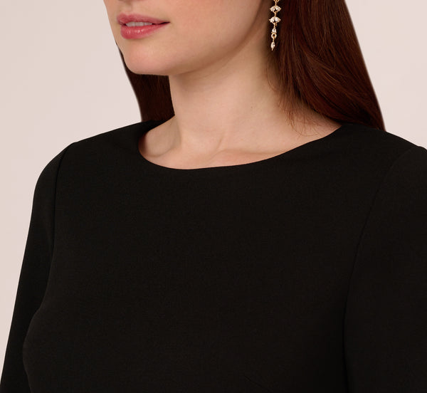 Adrianna Papell Three Quarter Sleeve Shift Dress With Floral Embellished Cuffs In Black