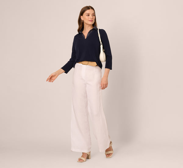 Adrianna Papell Three Quarter Sleeve Sweater With Button Down Accents In Navyw Navy Ivory Sketch Stripe