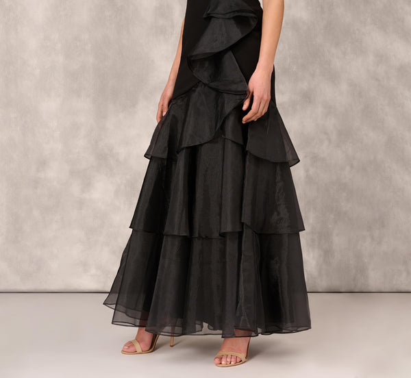 Adrianna Papell Tiered Trumpet Dress With Ruffles In Black