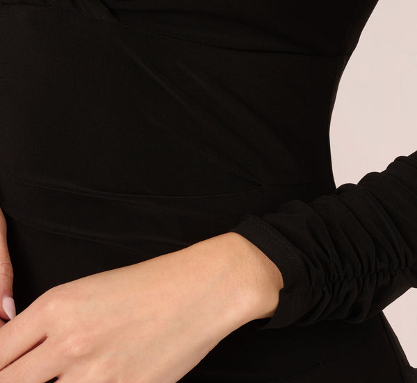 Adrianna Papell Tuxedo Mermaid Gown With Long Sleeves In Black