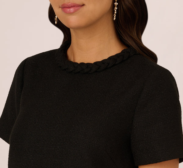 Adrianna Papell Tweed Sheath Dress With Short Sleeves In Black