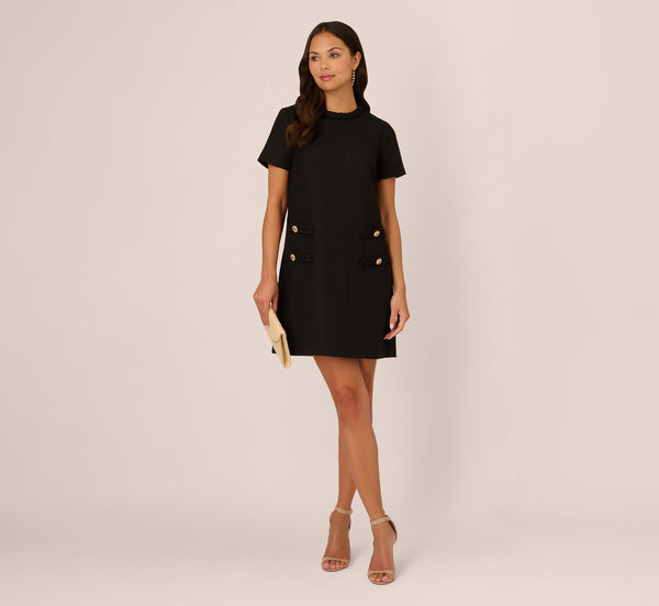 adrianna papell Tweed Sheath Dress With Short Sleeves In Black adrianna papell Tweed Sheath Dress With Short Sleeves In Black
