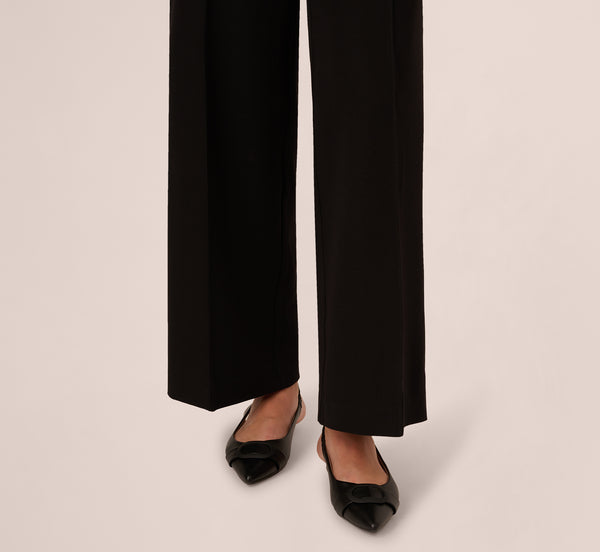 Adrianna Papell Twill Zip Fly Belted Wide Leg Pant In Black