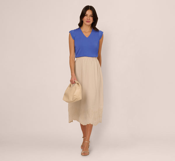 Adrianna Papell V-Neck Top With Pleated Flutter Sleeves In Amparo Blue
