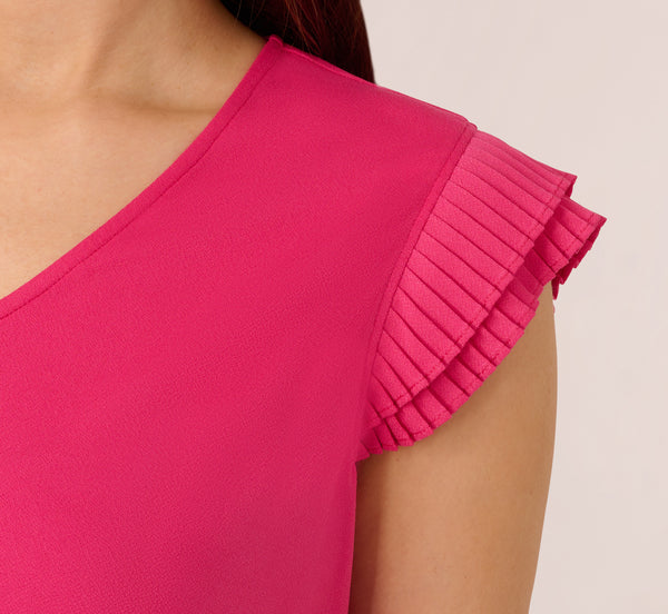 Adrianna Papell V-Neck Top With Pleated Flutter Sleeves In Fuchsia Fedora