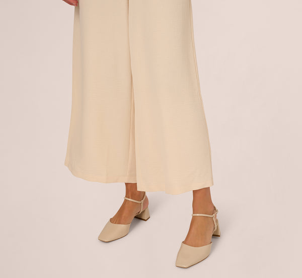 Adrianna Papell Wide Leg Pull On Airflow Pant In Cannoli Cream
