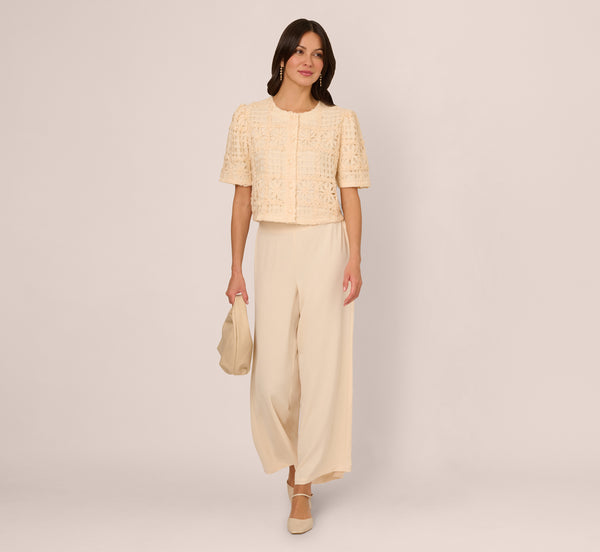 adrianna papell Wide Leg Pull On Airflow Pant In Cannoli Cream