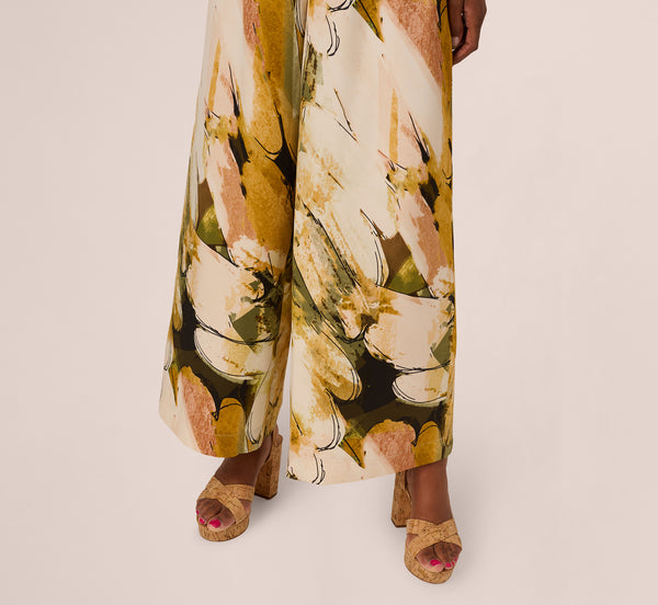 Adrianna Papell Wide Leg Satin Side Tie Pant In Oil Green Goldsmith