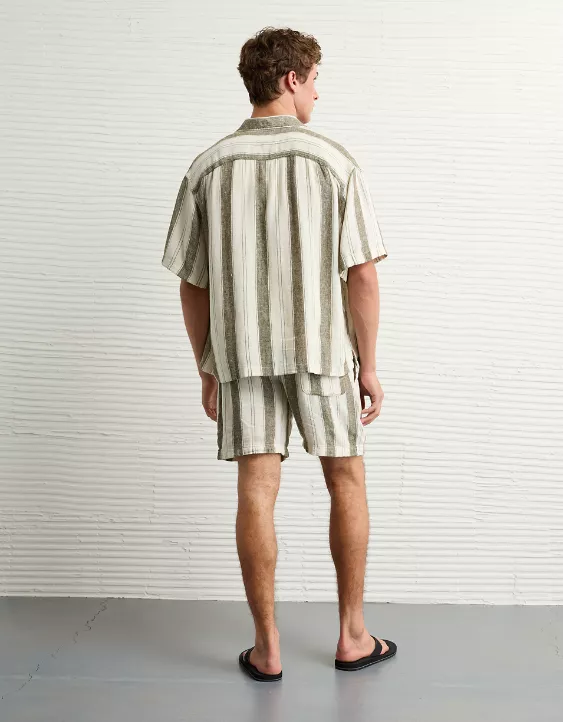 Aeo AE 7" Linen-Blend Striped Lived-In Trekker Short