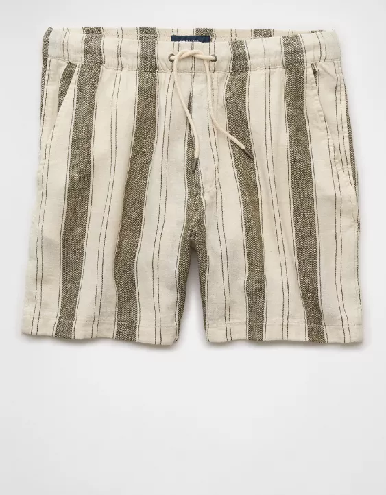 Aeo AE 7" Linen-Blend Striped Lived-In Trekker Short