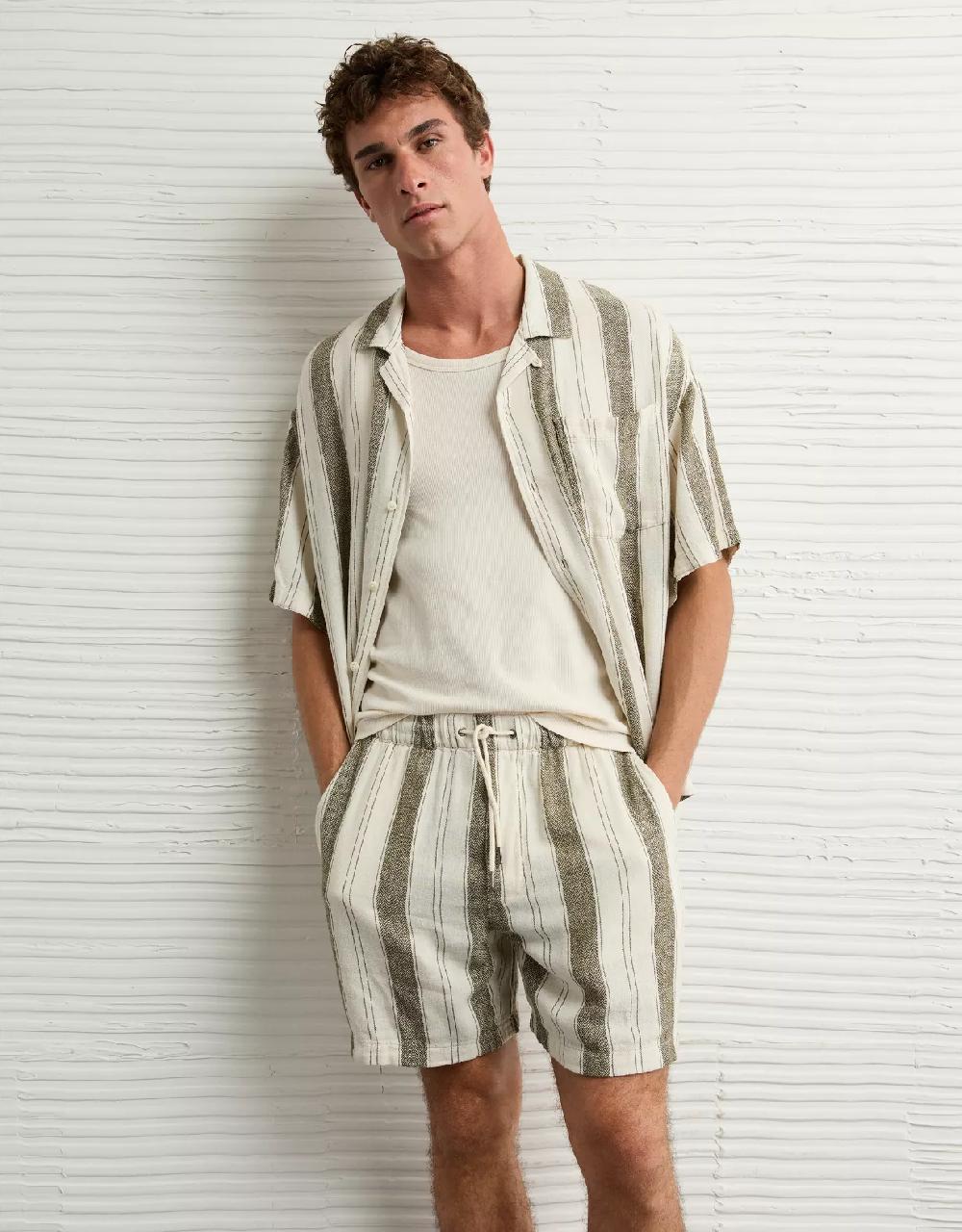 aeo AE 7" Linen-Blend Striped Lived-In Trekker Short