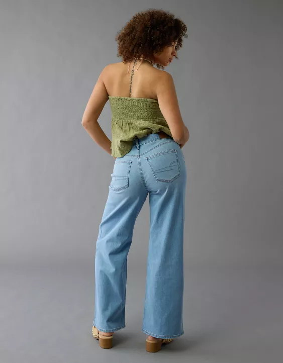 Aeo AE Dreamy Drape Stretch Curvy Super High-Waisted Baggy Wide-Leg Jean
