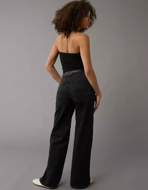 Aeo AE Dreamy Drape Stretch Curvy Super High-Waisted Baggy Wide-Leg Jean
