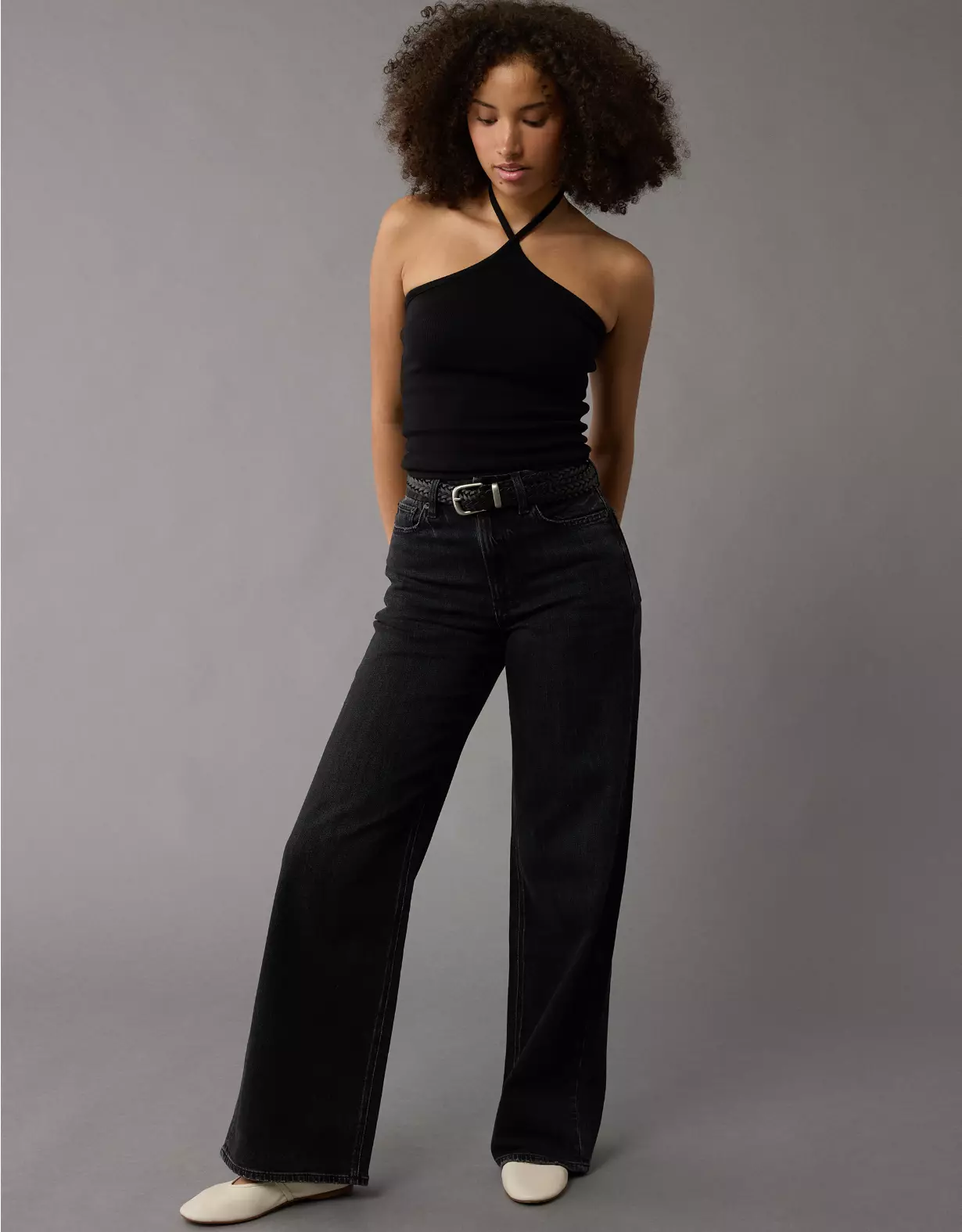 aeo AE Dreamy Drape Stretch Curvy Super High-Waisted Baggy Wide-Leg Jean
