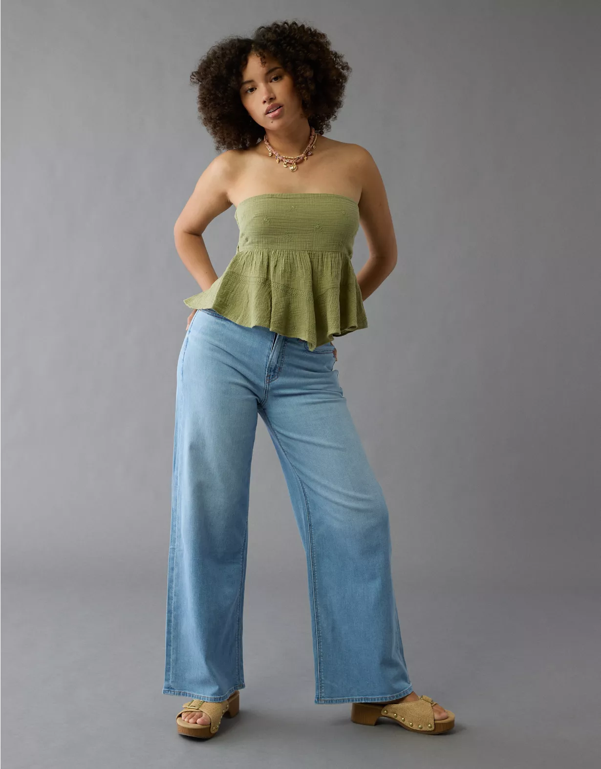aeo AE Dreamy Drape Stretch Curvy Super High-Waisted Baggy Wide-Leg Jean