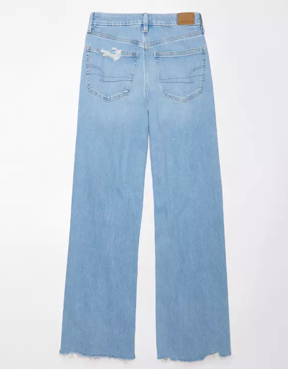 Aeo AE Dreamy Drape Stretch Curvy Super High-Waisted Ripped Baggy Wide-Leg Jean
