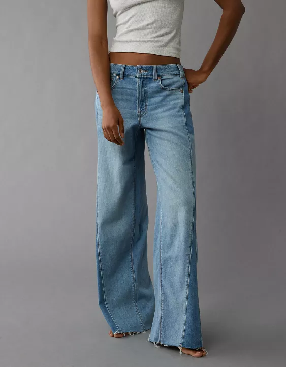 Aeo AE Dreamy Drape Stretch Patchwork Low-Rise Baggy Wide-Leg Jean