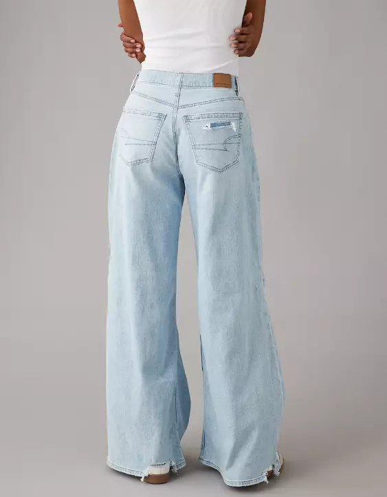 Aeo AE Dreamy Drape Stretch Ripped Baggy Ultra Wide-Leg Super High-Waisted Jean