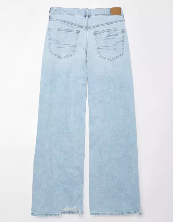 Aeo AE Dreamy Drape Stretch Ripped Baggy Ultra Wide-Leg Super High-Waisted Jean