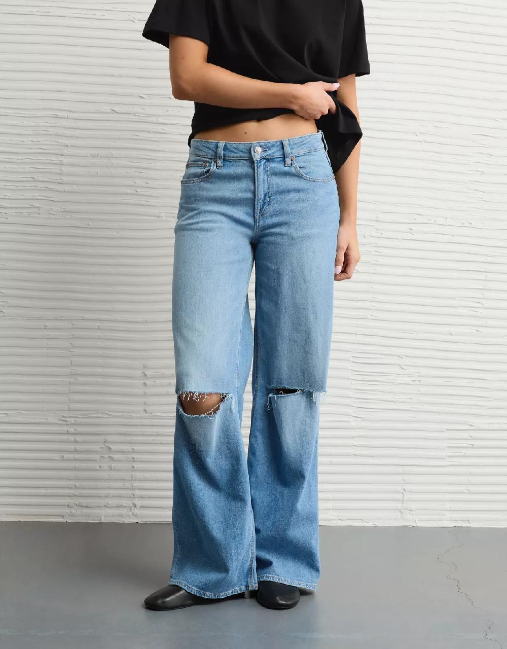 aeo AE Dreamy Drape Stretch Ripped Low-Rise Baggy Wide-Leg Jean
