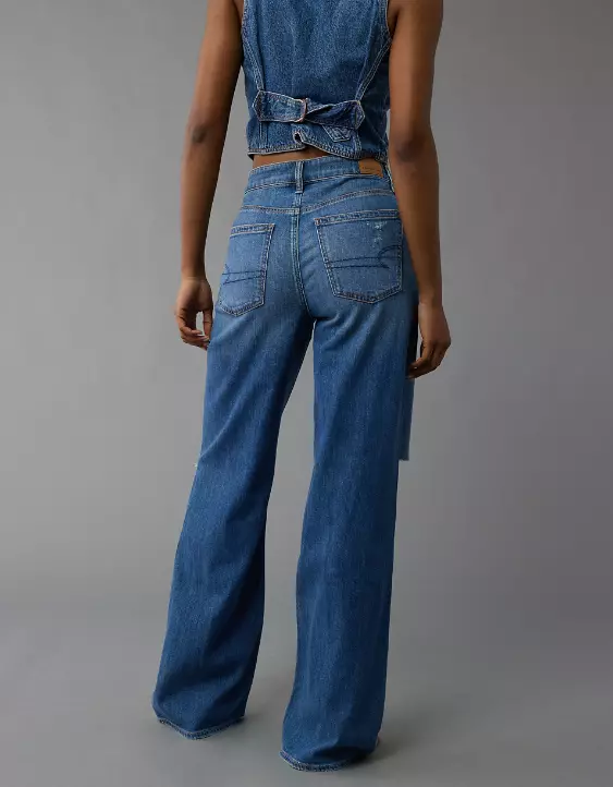 Aeo AE Dreamy Drape Stretch Ripped Super High-Waisted Baggy Wide-Leg Jean