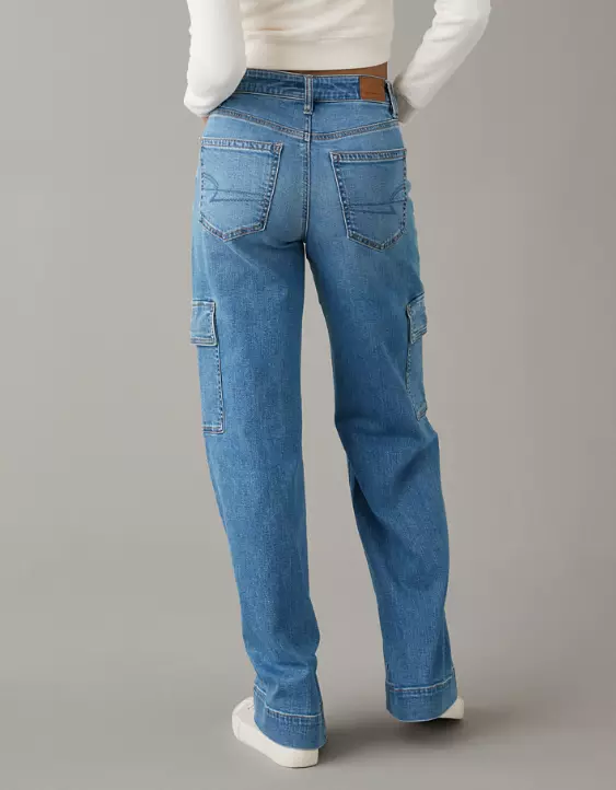 Aeo AE Dreamy Drape Stretch Super High-Waisted Cargo Baggy Wide-Leg Jean