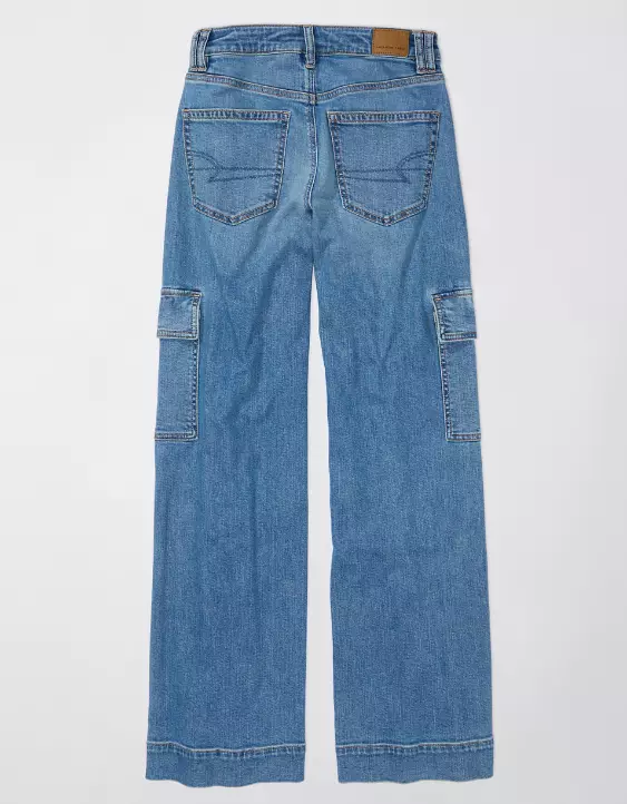 Aeo AE Dreamy Drape Stretch Super High-Waisted Cargo Baggy Wide-Leg Jean