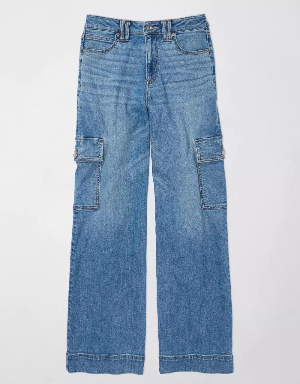 aeo AE Dreamy Drape Stretch Super High-Waisted Cargo Baggy Wide-Leg Jean