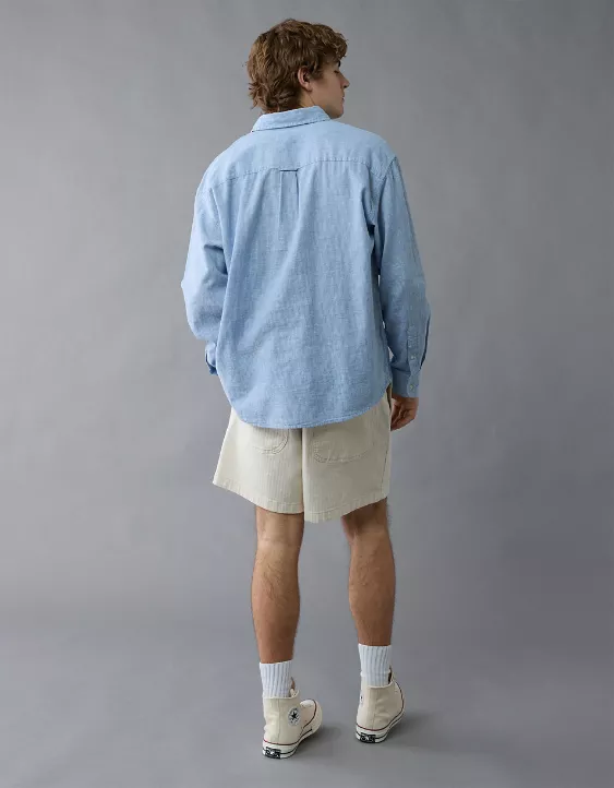 Aeo AE Everyday Relaxed Fit Linen-Blend Plaid Button-Up Shirt